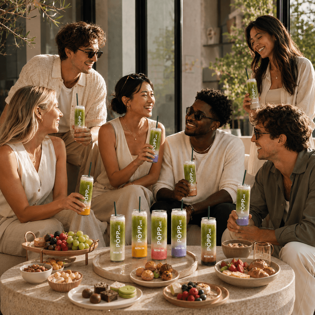 Freunde genießen PÖPP Matcha Latte